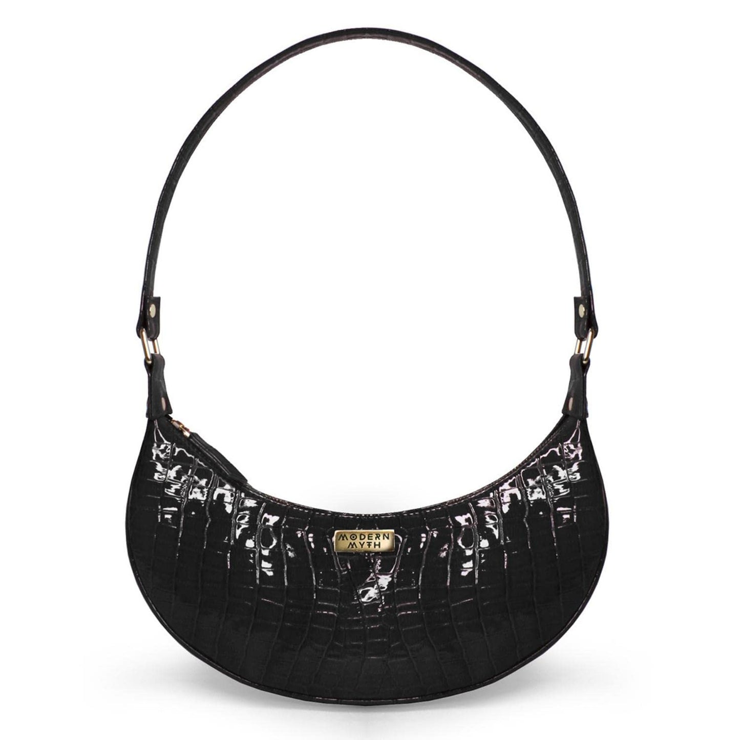 Modern Myth Black Croco Half Moon Shoulder Bag for Girls & Women