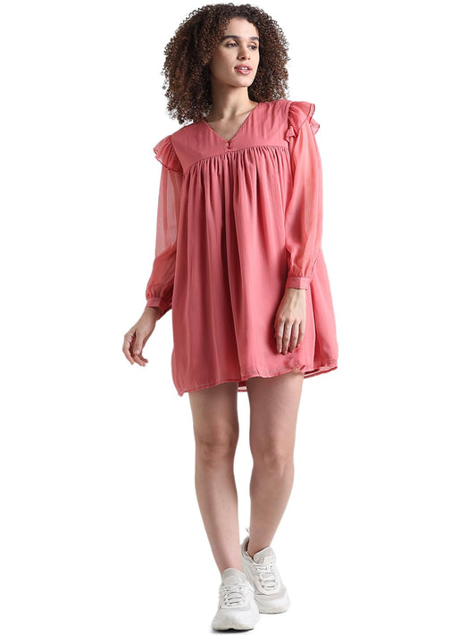 ONLY Women Solid Polyester Above Knee Red Dress