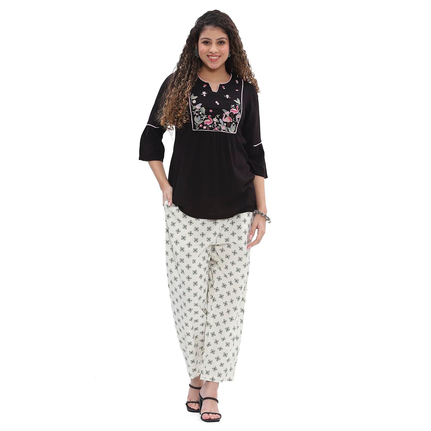 Rangriti Women's Regular Palazzos (PEPAMS22070SS25OWHT_Off White