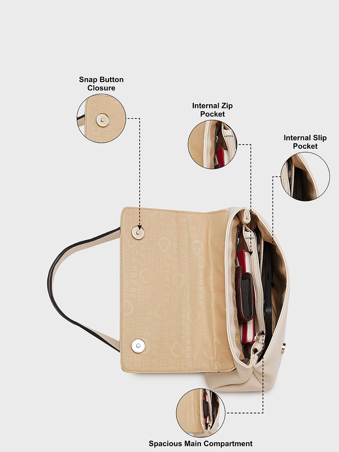 Caprese Bloom Sling Medium Off White Bag for Women|Adjustable Strap for Comfortable Wear|Stylish,Versatile Crossbody Bag for Everyday Use, Travel, and Special Occasions