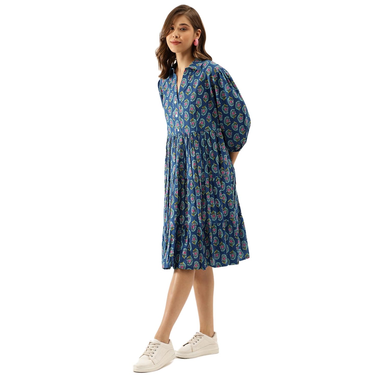 Divena Blue Paisley Printed Cotton Dress for Women