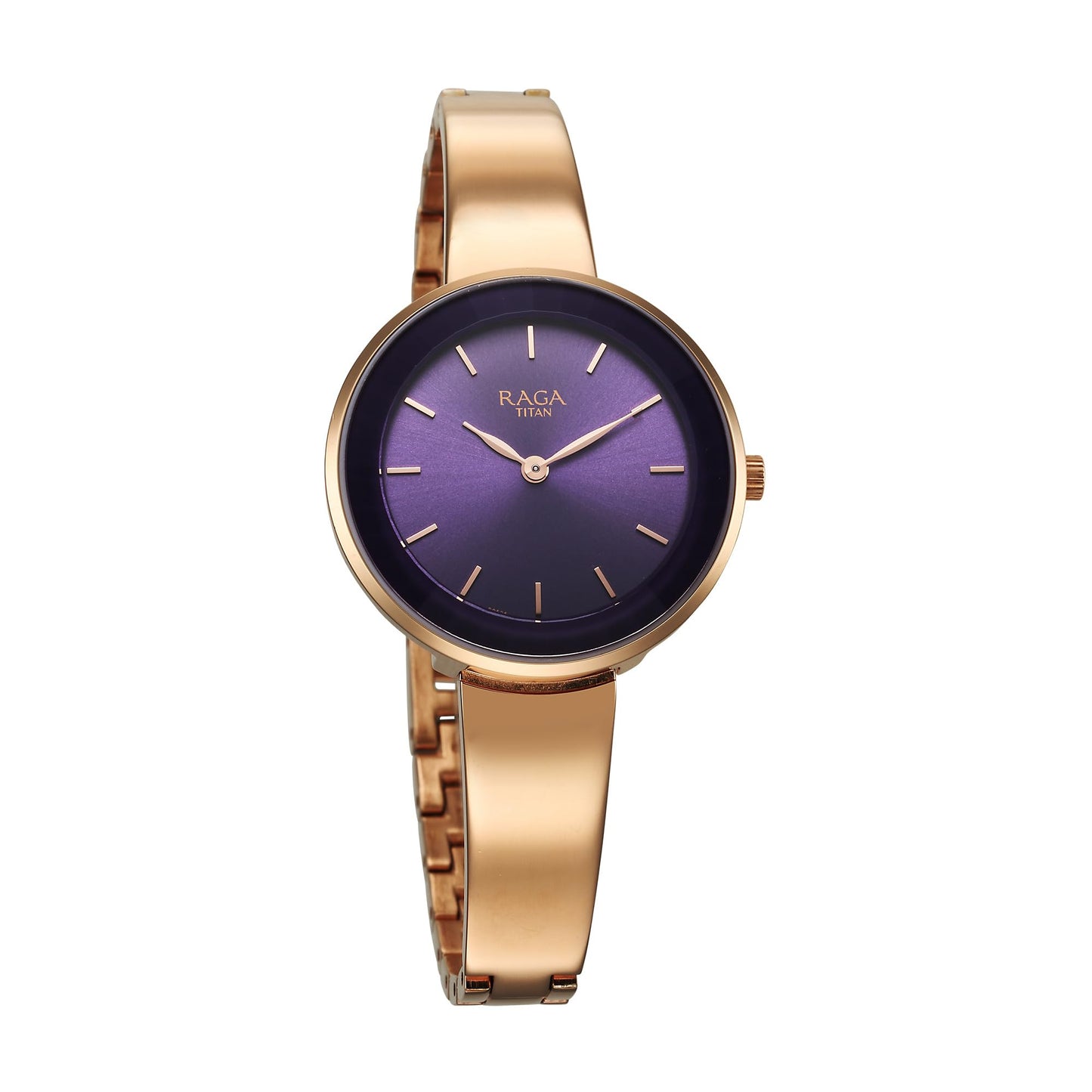 Titan Raga Showstopper Quartz Analog Purple Dial Rose Gold Metal Strap Watch for Women - NT95276WM01