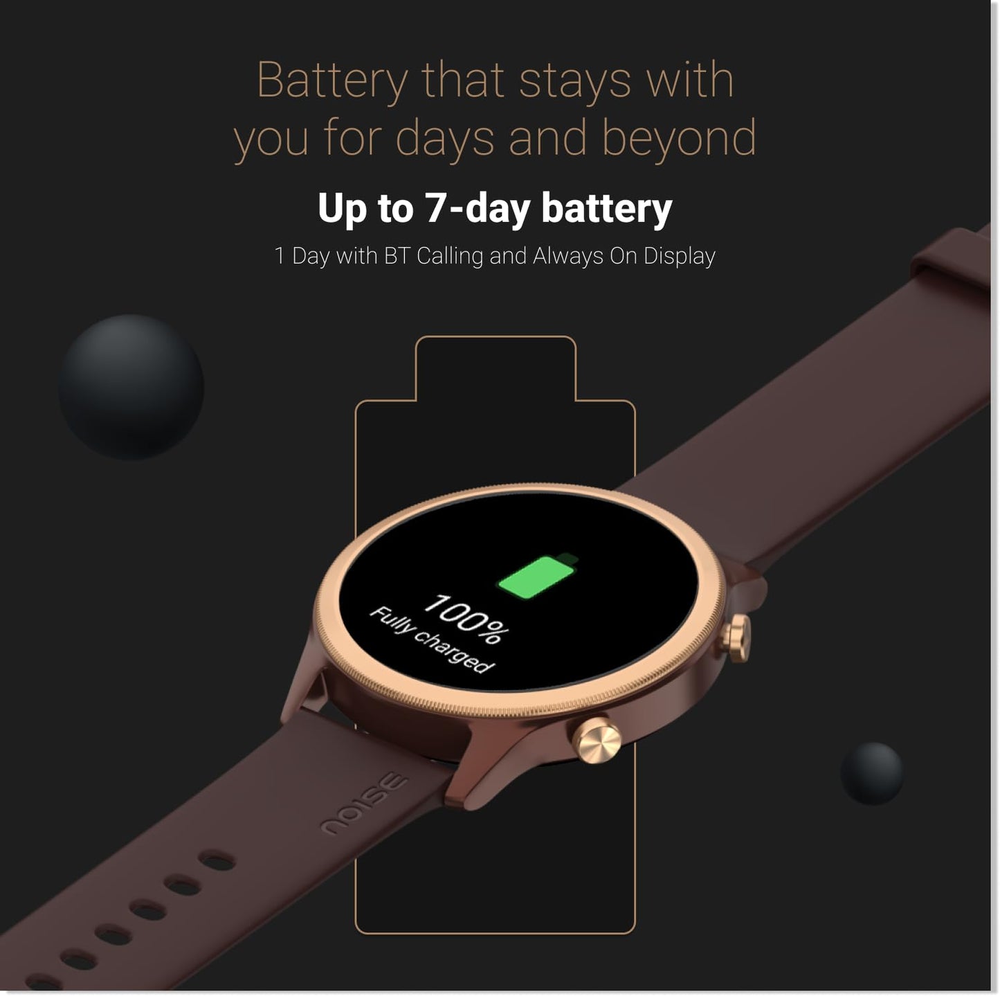 Noise Evolve 3 1.43" AMOLED Always on Display, BT Calling, Round Dial, Metallic Design Smart Watch for Man & Woman, Smart Gesture Control, 100 Sports Modes (Vinatge Brown)