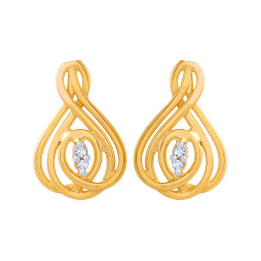 P.C. Chandra Jewellers 14k (585) Yellow Gold and American Diamond Stud Earrings for Women - 0.993 Grams