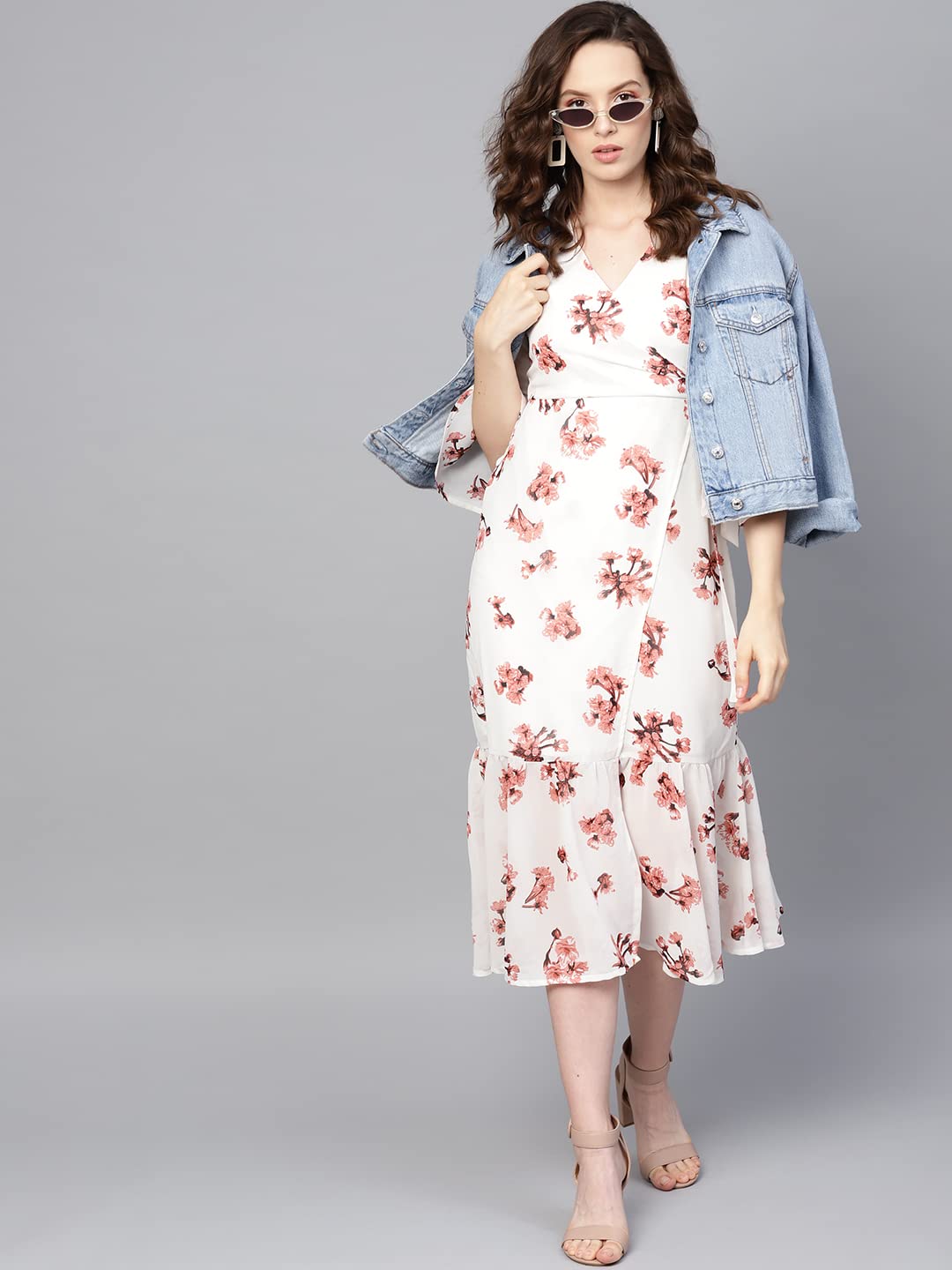 SASSAFRAS White Floral Wrap Tie Dress