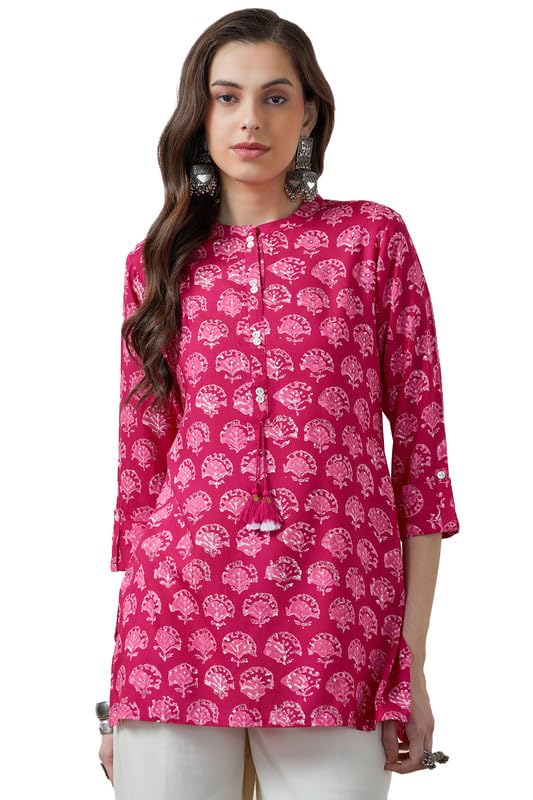 Soch Womens Fuchsia Botanical Print Rayon Tunic with Mirror