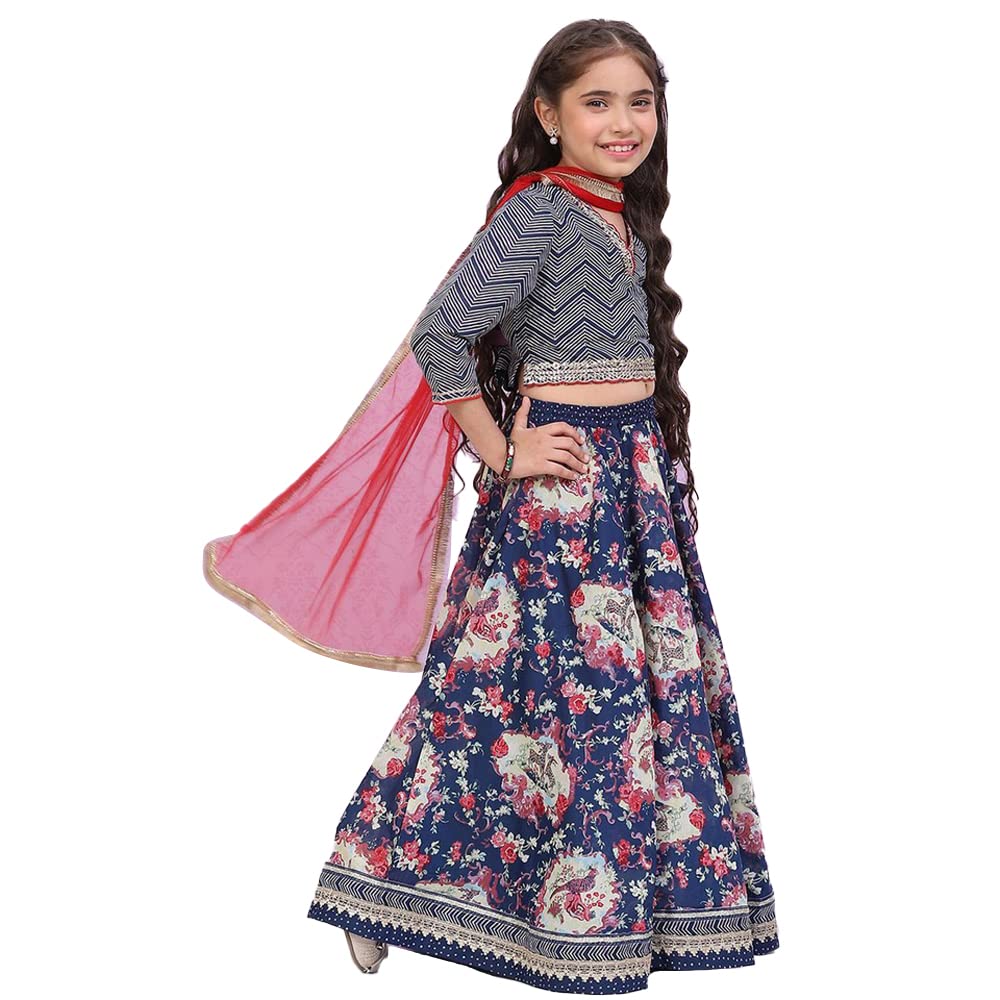 BIBA Girl's Viscose Readymade Printed Relaxed Lehenga Set (Kw4817_Navy Blue_15)