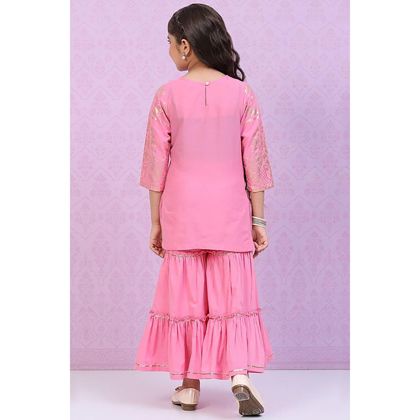 BIBA Girls Cotton A Line Printed Suit Set (KW4931EAW22PNK_Pink