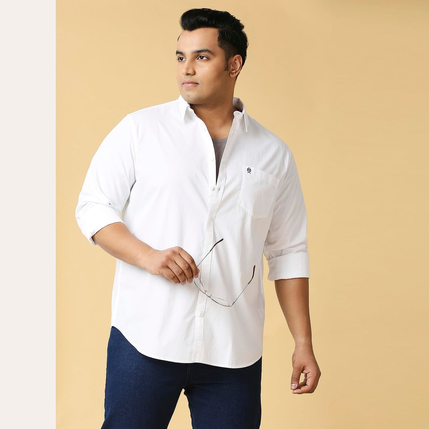Thomas Scott Mens | Full Sleeve | Solid Plain Color | Regular Fit | Plus Size | 100% Cotton | Mandarin Collar | Casual | Shirt (White_3XL)