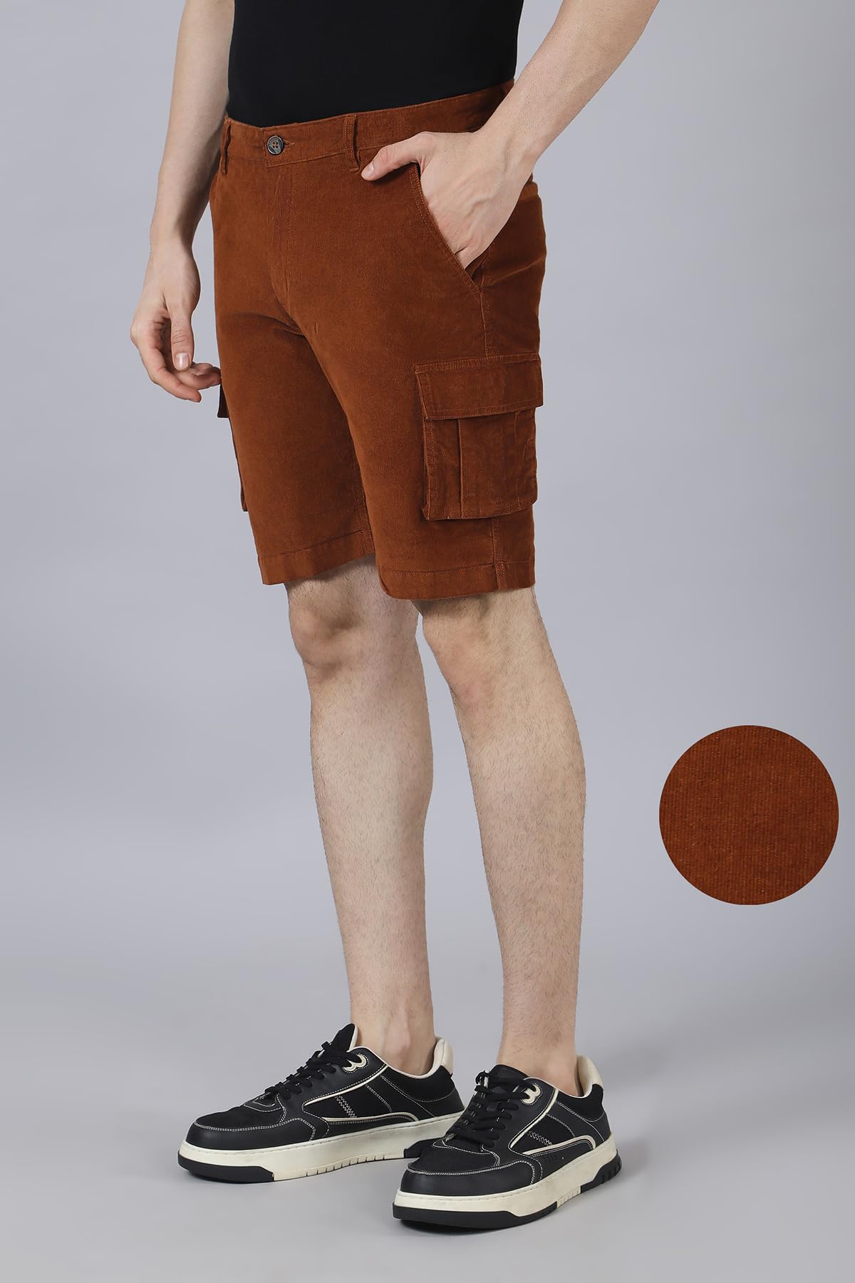 BELANO Men's Rust Colour Corduroy Regular Fit Cargo Shorts (in, Numeric, 32, Regular, Rust)