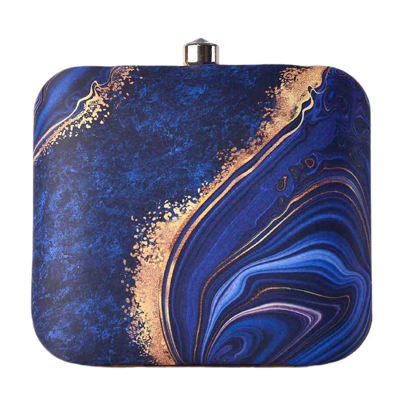 Artklim Navy Blue Marble Printed Clutch