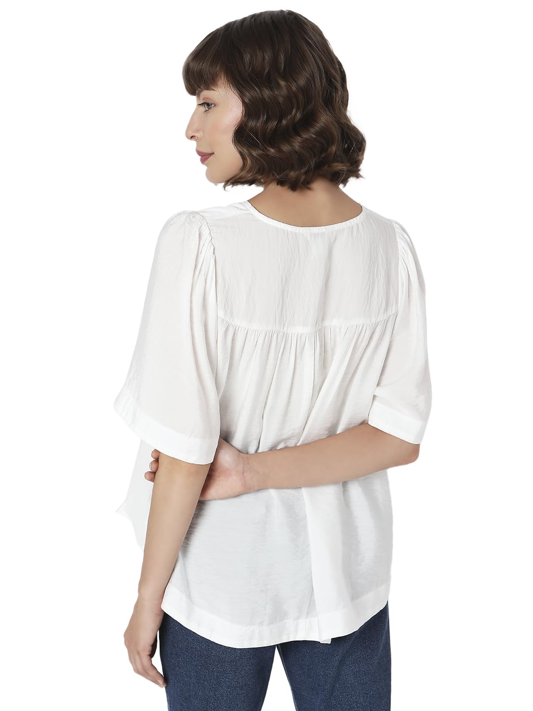 VERO MODA Women Solid White Viscose Relaxed Fit Top