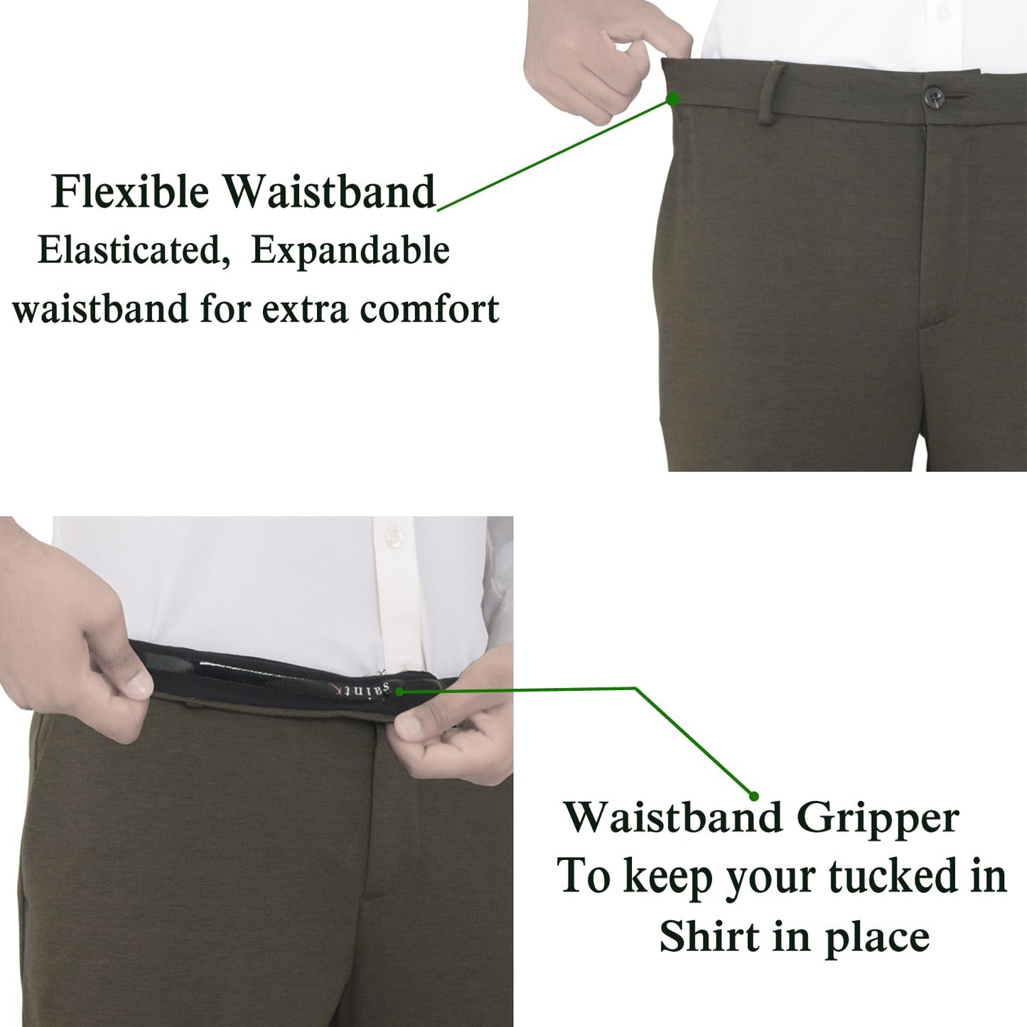 SaintX Men's Stretchable Casual Pants | Slant Pocket Chinos | Stylish Elastic Knitted Trousers (Slim Fit) Office or Party | Fashion Trouser with Expandable & Anti-Slip Waistband (SAINTR05_Olive_32)