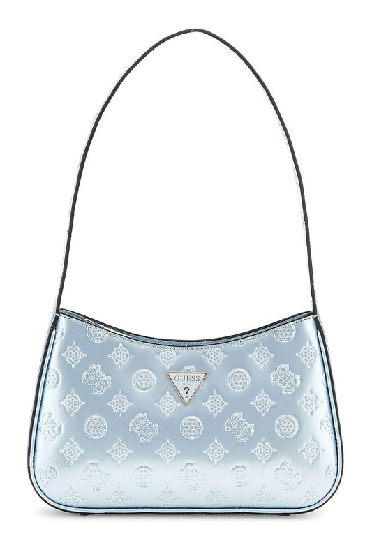 GUESS Powder Blue Logo Embossed Arnela Top Zip Shoulder Bag