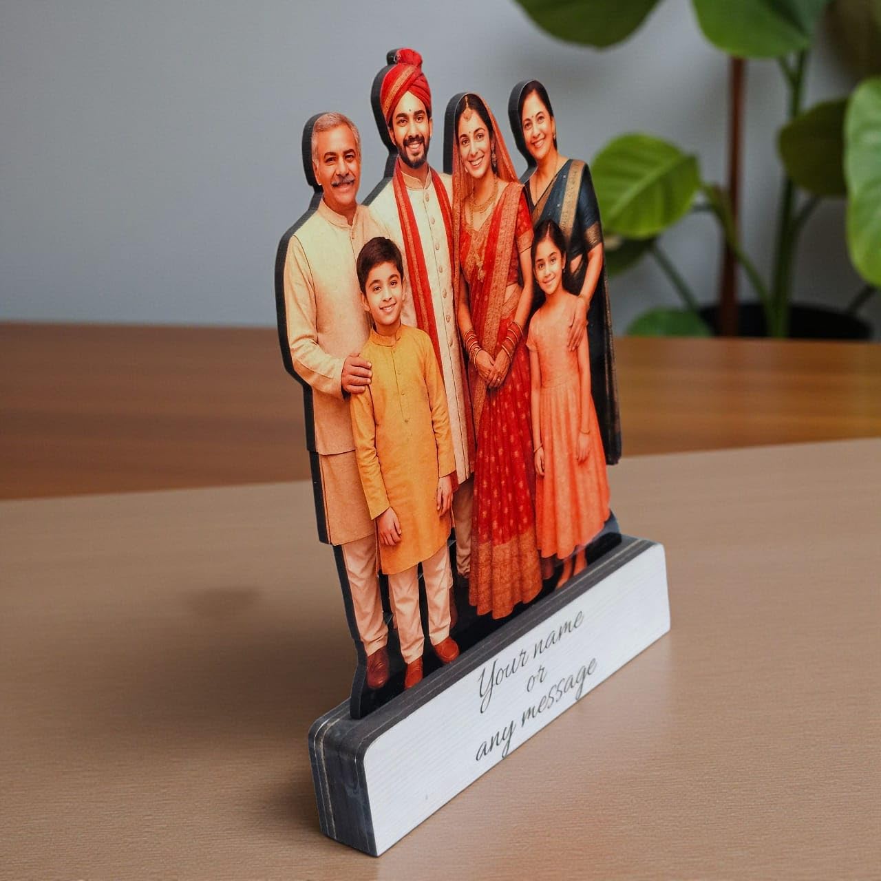 LACUM Personalized Wooden Cutout Photo Frame – Customized Picture Display with Name or Message on Heavy Base – Unique Gift for Special Occasions (Family)