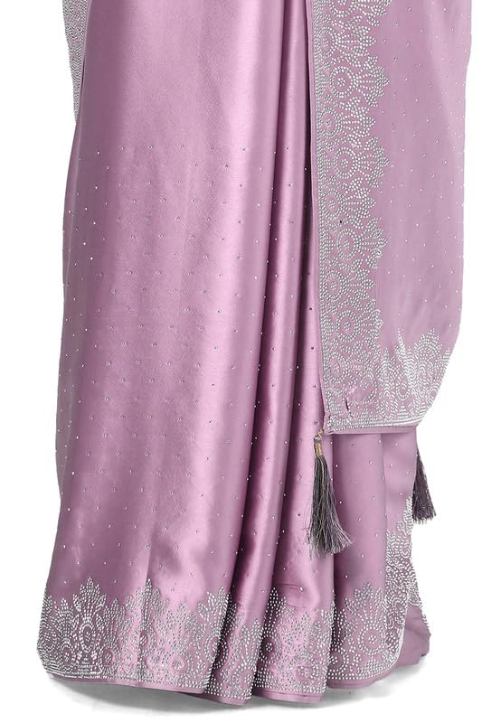 Soch Womens Blush Pink Satin Saree With Stone Work