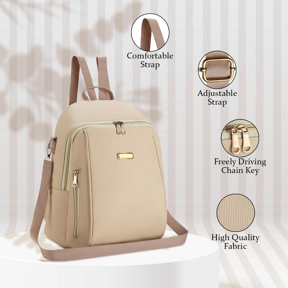 SKUGG Women's Backpack Purse – Stylish PU Leather Backpack for Women, Fashion Travel Daypack with Anti-Theft Pocket, Lightweight & Durable (Cream)