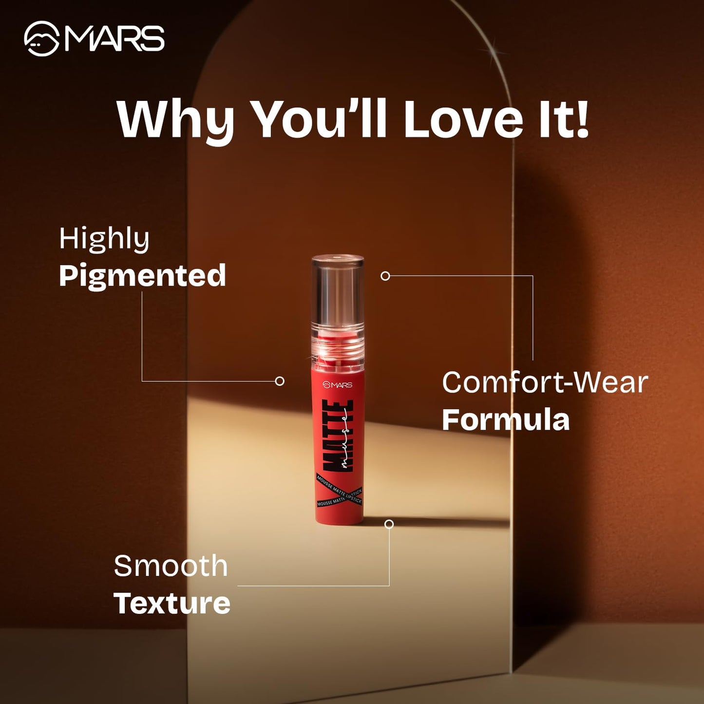 MARS Matte Muse Mousse Lipstick (3ml) (10-WINNER WOMEN) with Doe-Foot Applicator | Highly Pigmented | Smooth Texture | Hydrating Formula | Blurry Lips Effect
