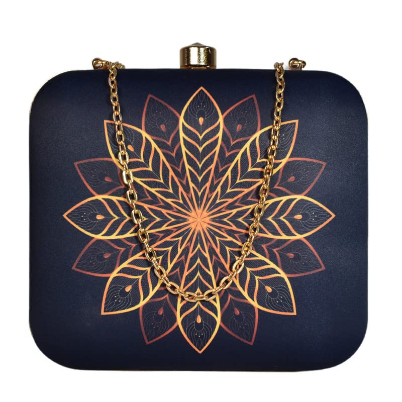 Artklim Printed Black Golden Mandala Clutch