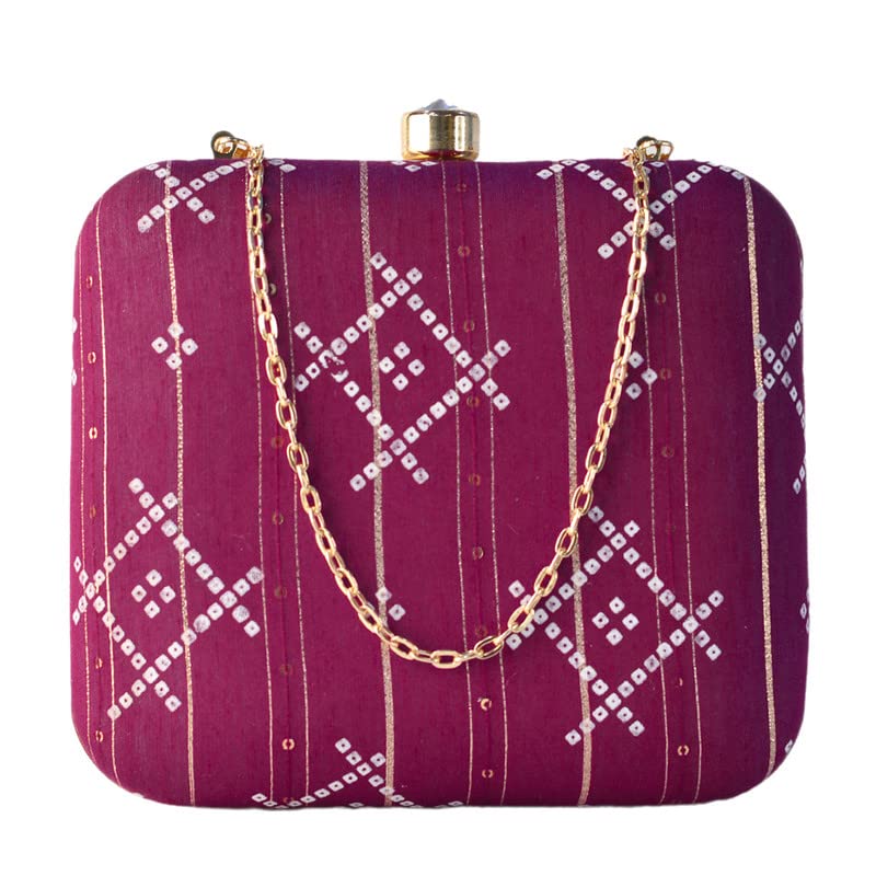 Artklim Purple Box Shaped Clutch With Golden String