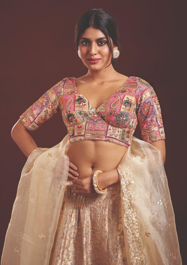 Salwar Studio Multicolour Embroidered Readymade Blouse- Pack of 1.