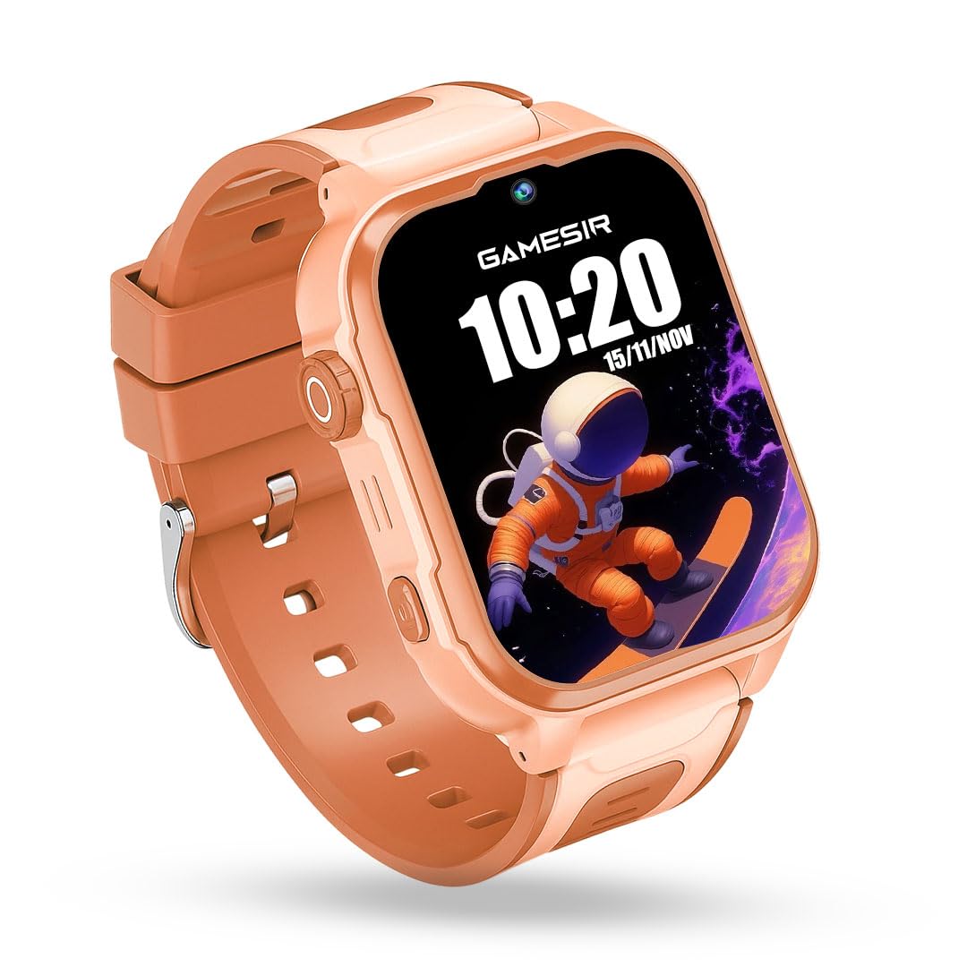 GameSir Safeguard Kids Smart Watch 5G/4G with SIM Calling, 800mAh Battery, GPS Tracker, SOS Alerts, Video Calling, Face Unlock, Voice Chat, Games, IP67 Waterproof (Orange)
