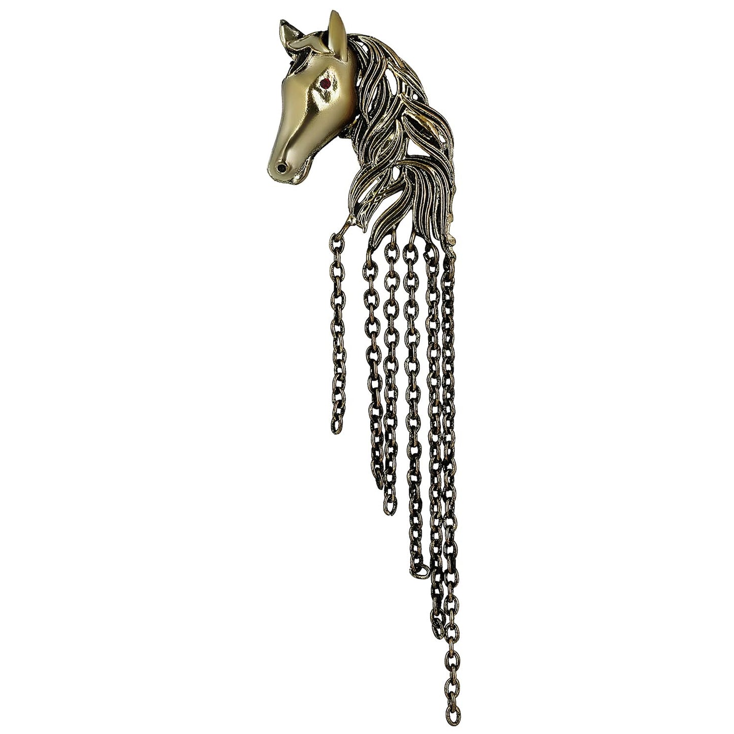 Mahi Antique Gold Plated Horse Shaped Tassel Chain Sherwani Brooch Pin for Men (BP1101103G)
