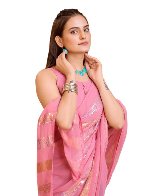 Ekasya Women Soft Georgette Printed Ready to Wear Saree (E5635_1) - Nice Design, Elegant, Comfortable Fit, Perfect for Casual & Semi-Formal Occasions, Stylish & Easy to Wear Saree E2070_6