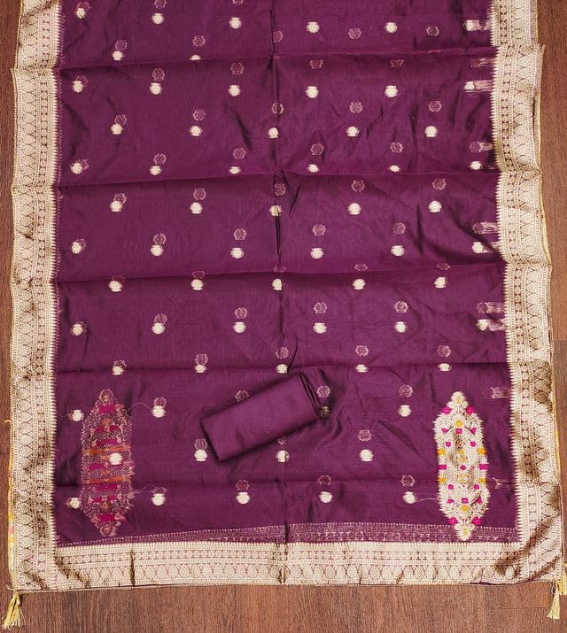 VARNI FABRICS Jacquard with Handwork Dress Material for Women Solid Unstitched Woman Salwar Suit Dress Material with Jacquard Dupatta Deep Purple