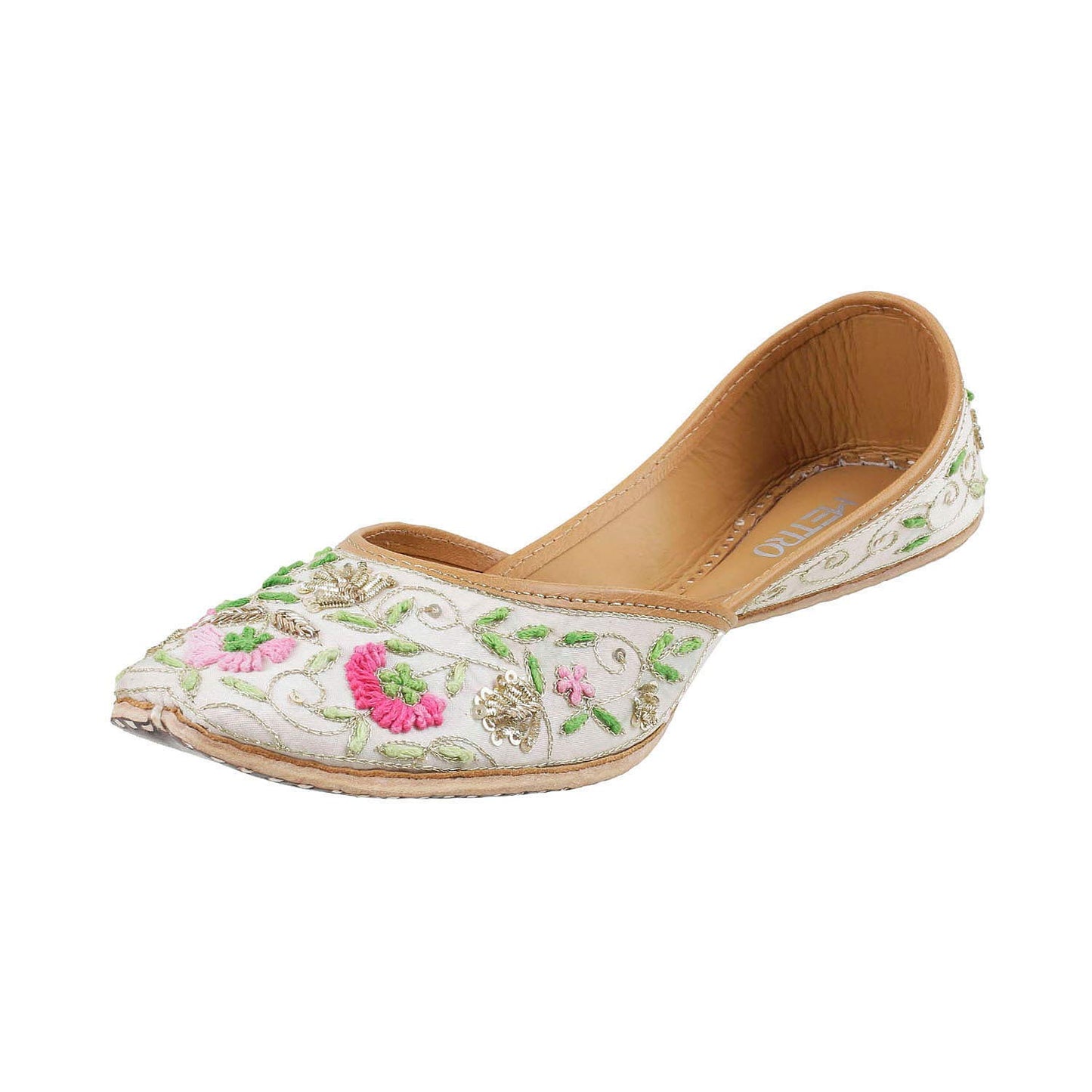 Metro Womens Beaded White Mojaris (Size (3 UK (36 EU))