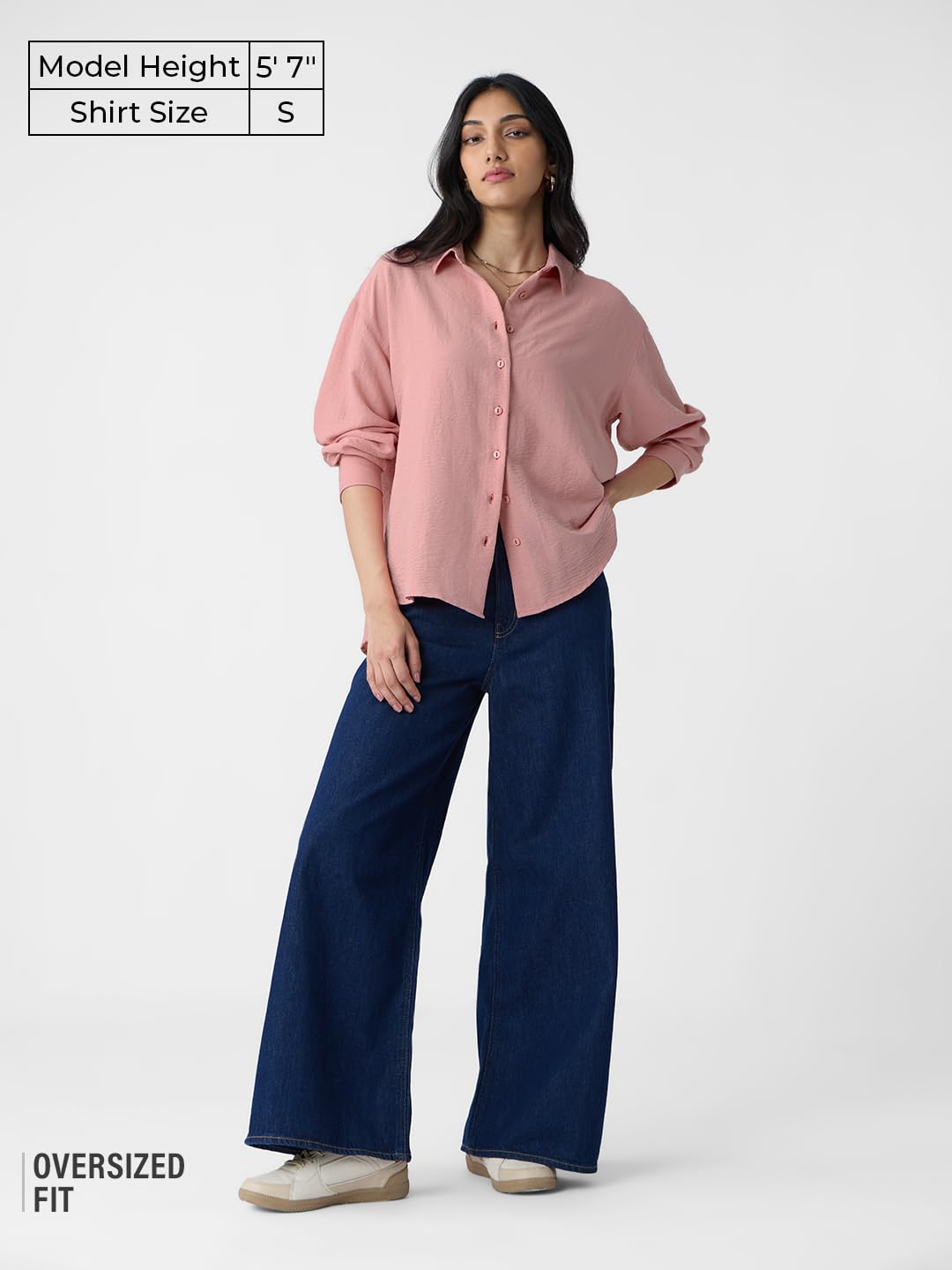 The Souled Store Textured Shirt: Rose Pink Women and Girls Long Sleeves Collared Neck Button Front Viscose Blend Boyfriend Shirts