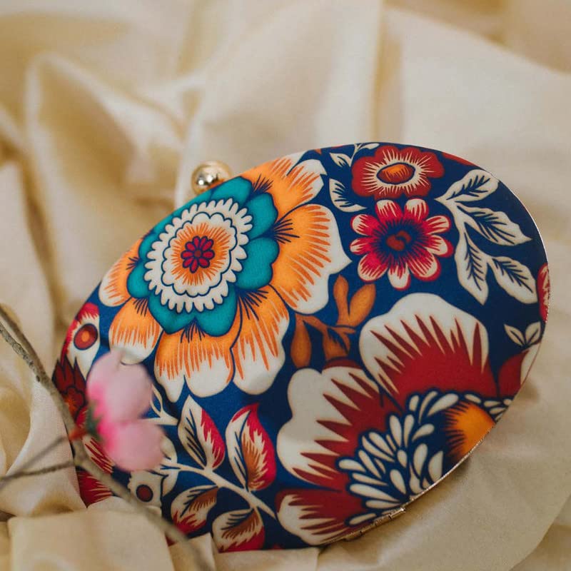 Floral Oval Printed Art Clutch