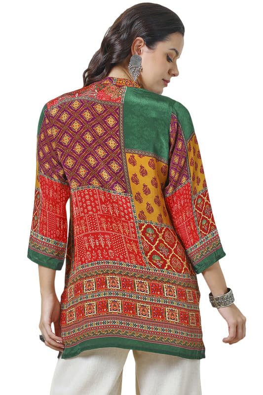 Soch Womens Multicolour Viscose Crepe Ethnic Motifs Tunic with Cutdana