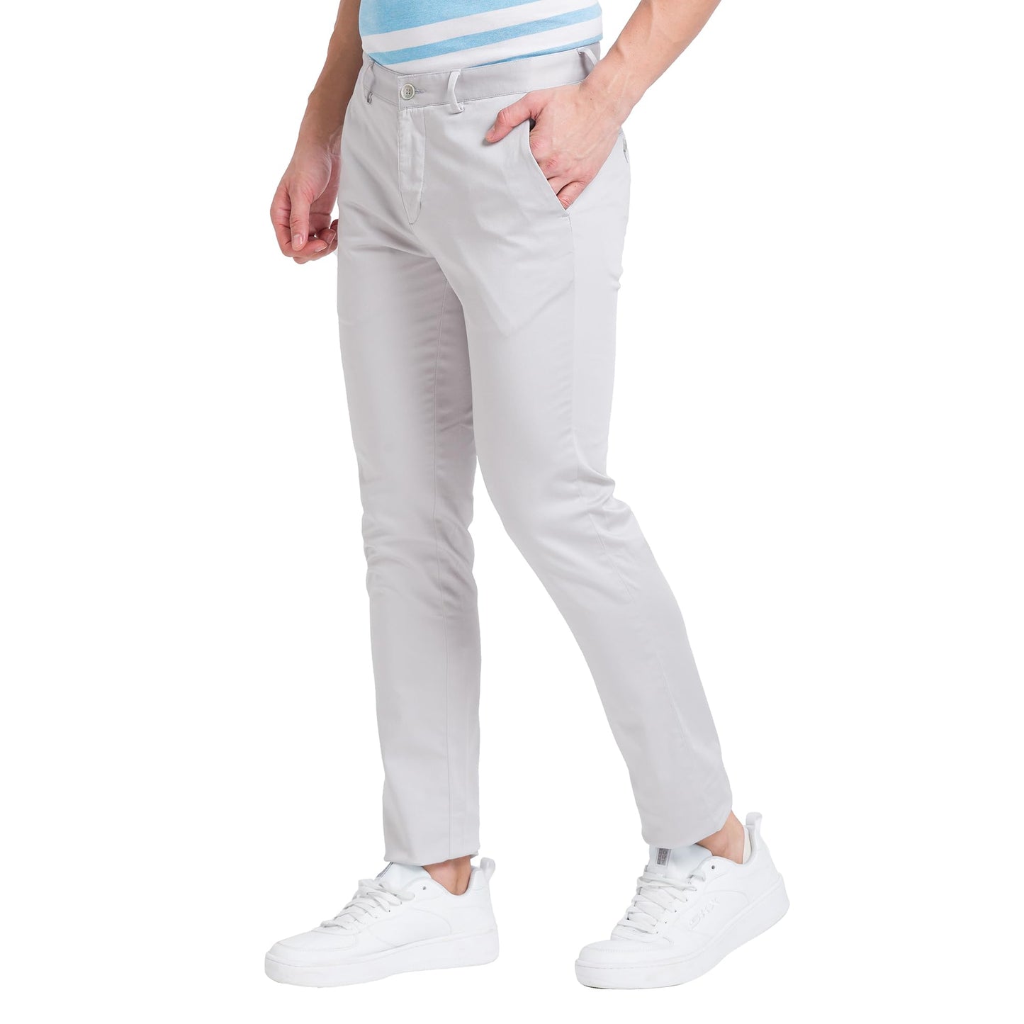 Park Avenue Solid Cotton Blend Slim Fit Men's Casual Trousers (Grey, Size_38)