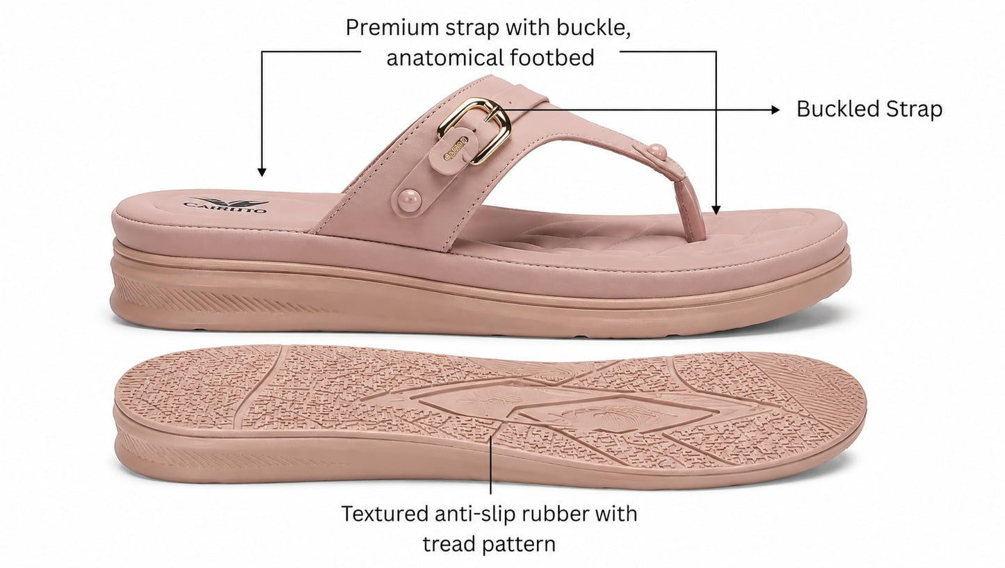 Carrito, Women Wedge Heels Thong Sandals| Comfortable Flats Sandals (Peach, UK Footwear Size System, Adult, Women, Numeric, Medium, 8)