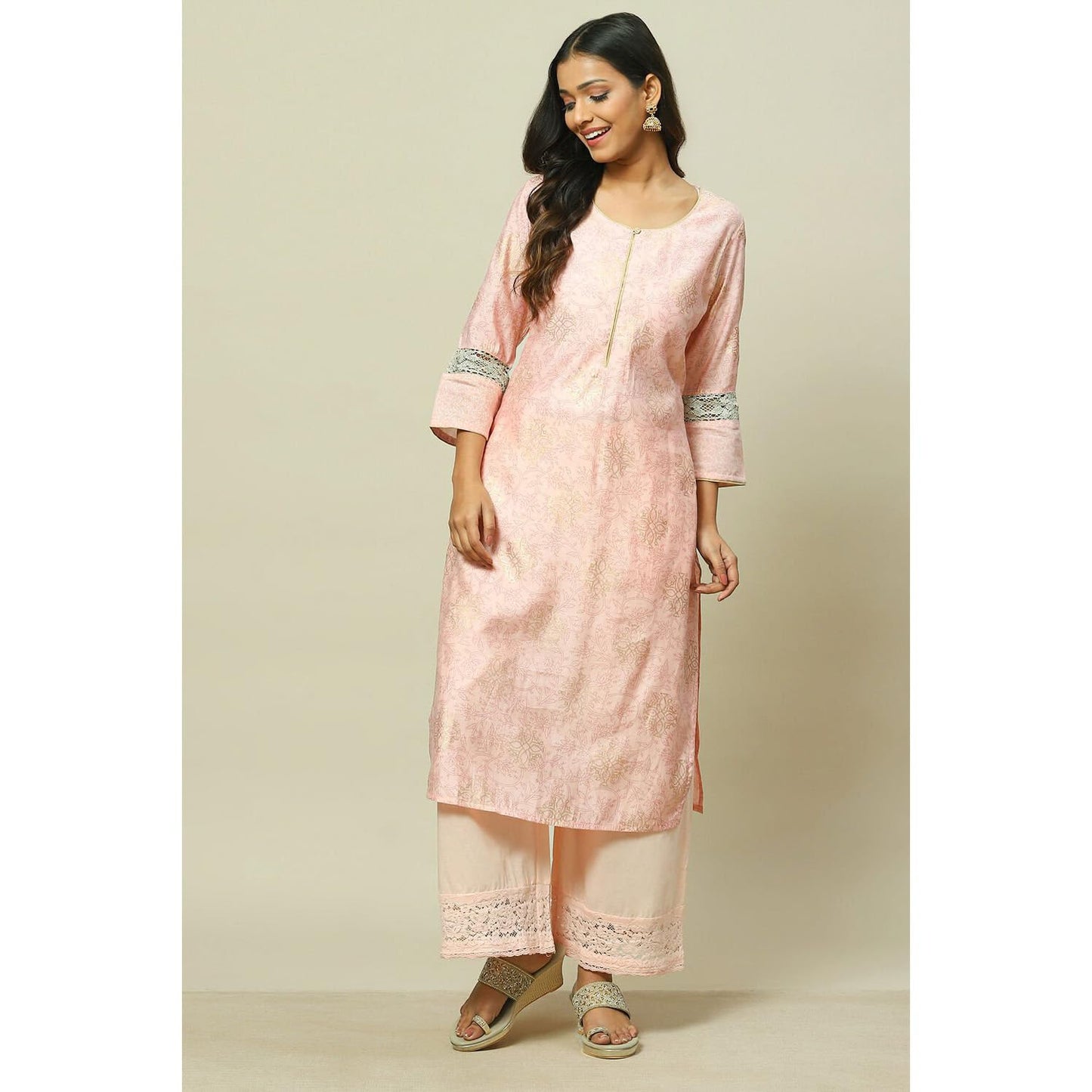 Rangriti Women Cotton Solid Palazzo (RMMLOVELAC18034_Pink_M)