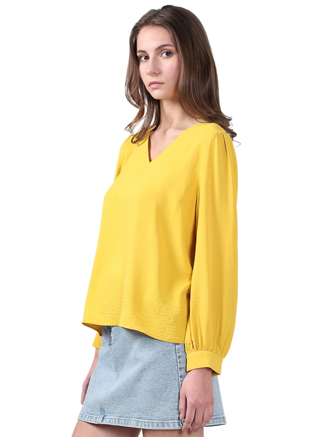 Vero Moda Women's Regular Fit Yellow Top