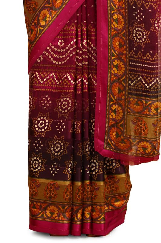 Soch Womens Magenta Chiffon Bandhani Print Saree