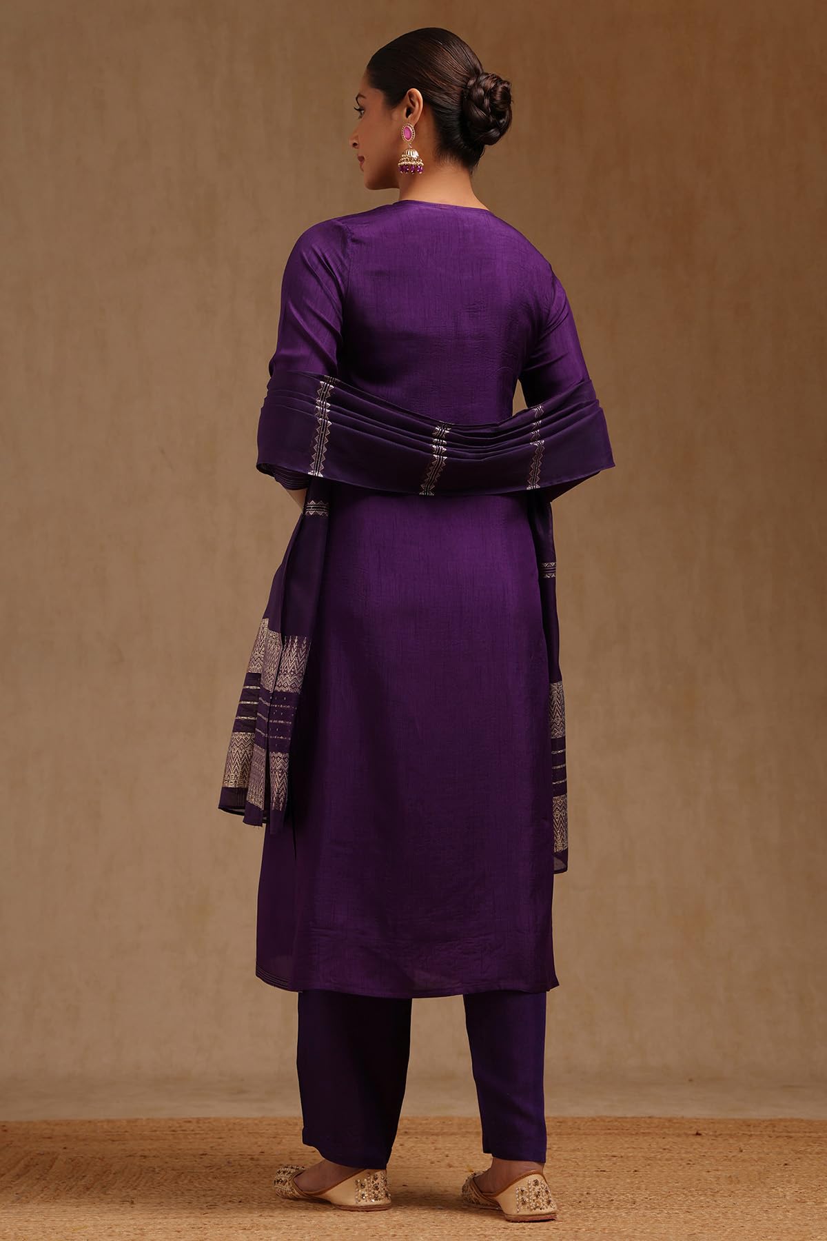 Soch Womens Purple Dola Silk Embroidered Suit Set With Thread Work