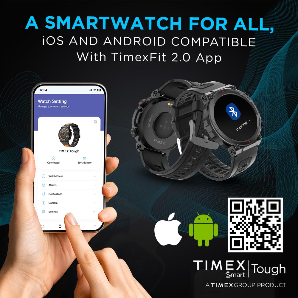 TIMEX Men Tough 1.43Round Amoled Rugged Smartwatch With 466X466 Pixel Resolution| Bluetooth Calling| Metallic Body|Always On Display|Ai Voice Assist|100+ Sports Modes|100+ Watchfaces
