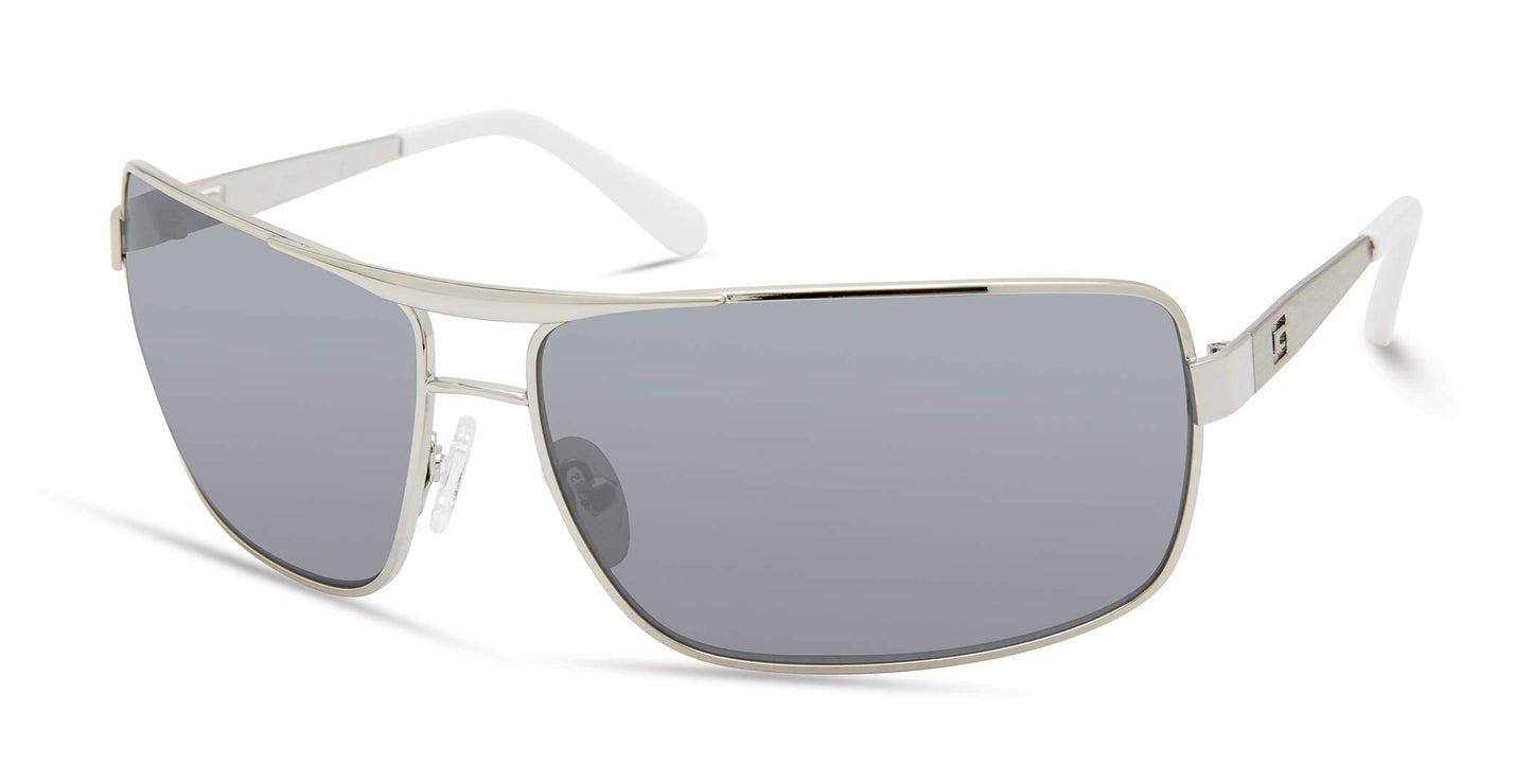 GUESS Men's Wrapped Navigator Pilot Sunglasses, Shiny Light Nickeltin, 68mm