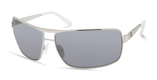 GUESS Men's Wrapped Navigator Pilot Sunglasses, Shiny Light Nickeltin, 68mm