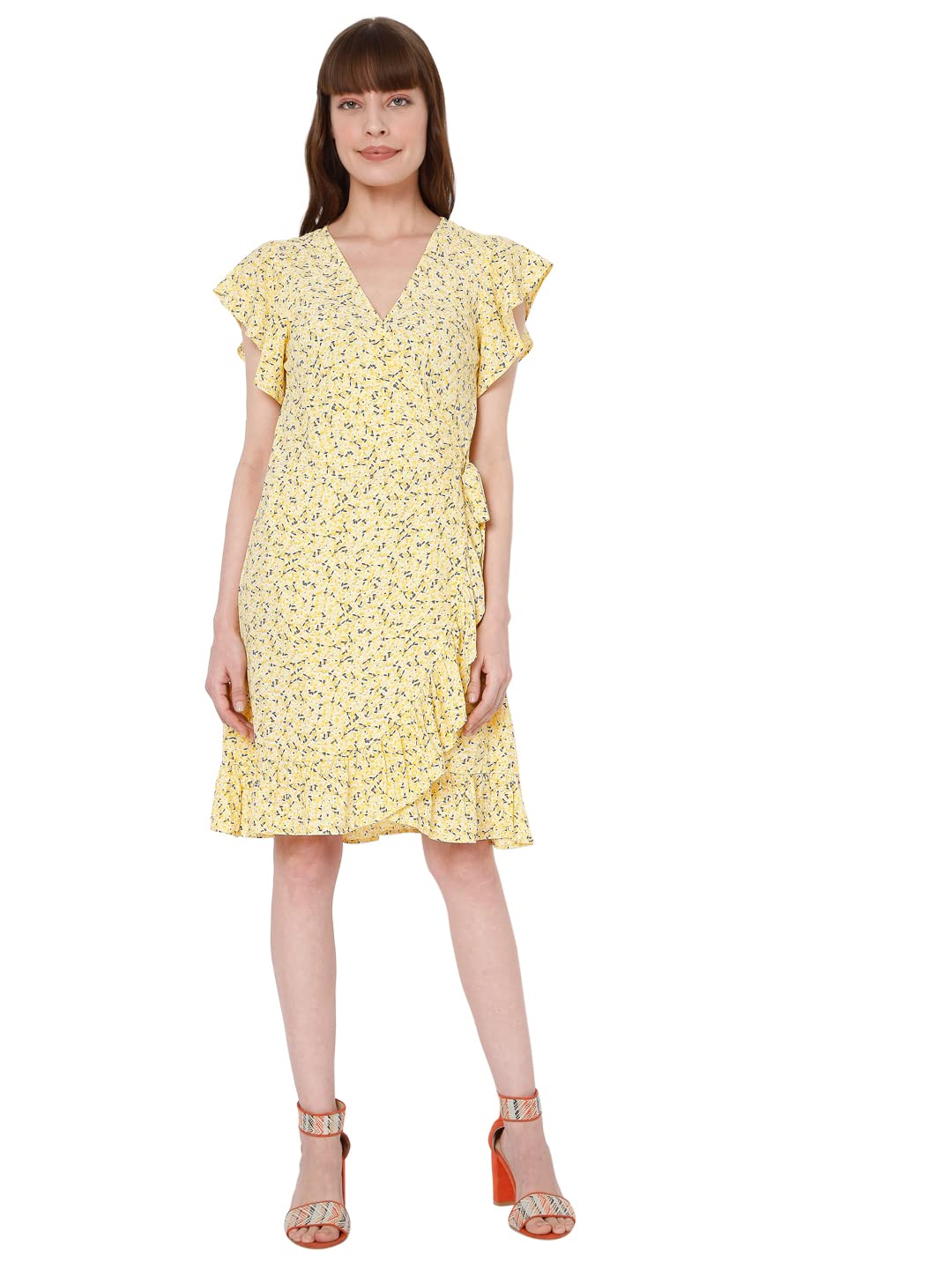 Vero Moda Women's Viscose A-Line Knee-Length Dress (10275484-Sundress_Yellow_M)