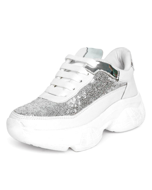 LENSBURY Women's Shoes for Walking Gym Training, Casual, Sports, Slip-On, Lightweight Lace up Athletics Slipon Running Sneaker for Ladies and Girls LBCNV6015WT-38 White