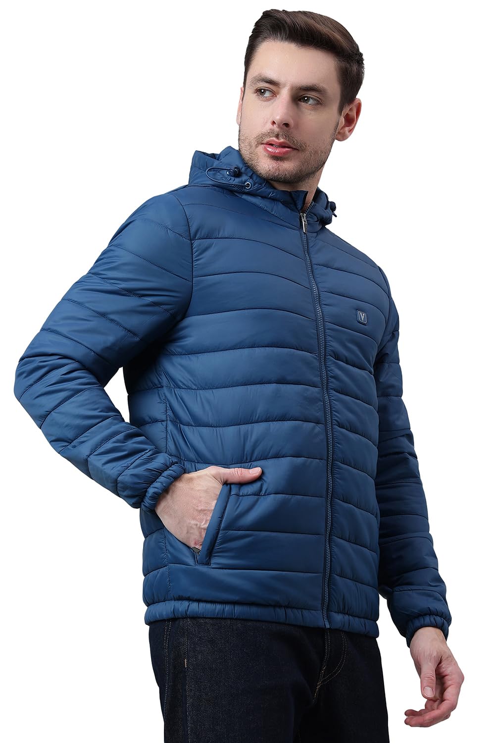 Van Heusen Men Solid Quilted Jacket - High Neck, Zip Front, Full Sleeves