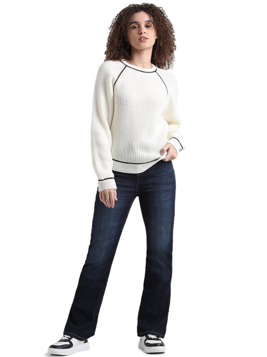 ONLY Women's Acrylic Round Neck Sweater (15332501- Ecru