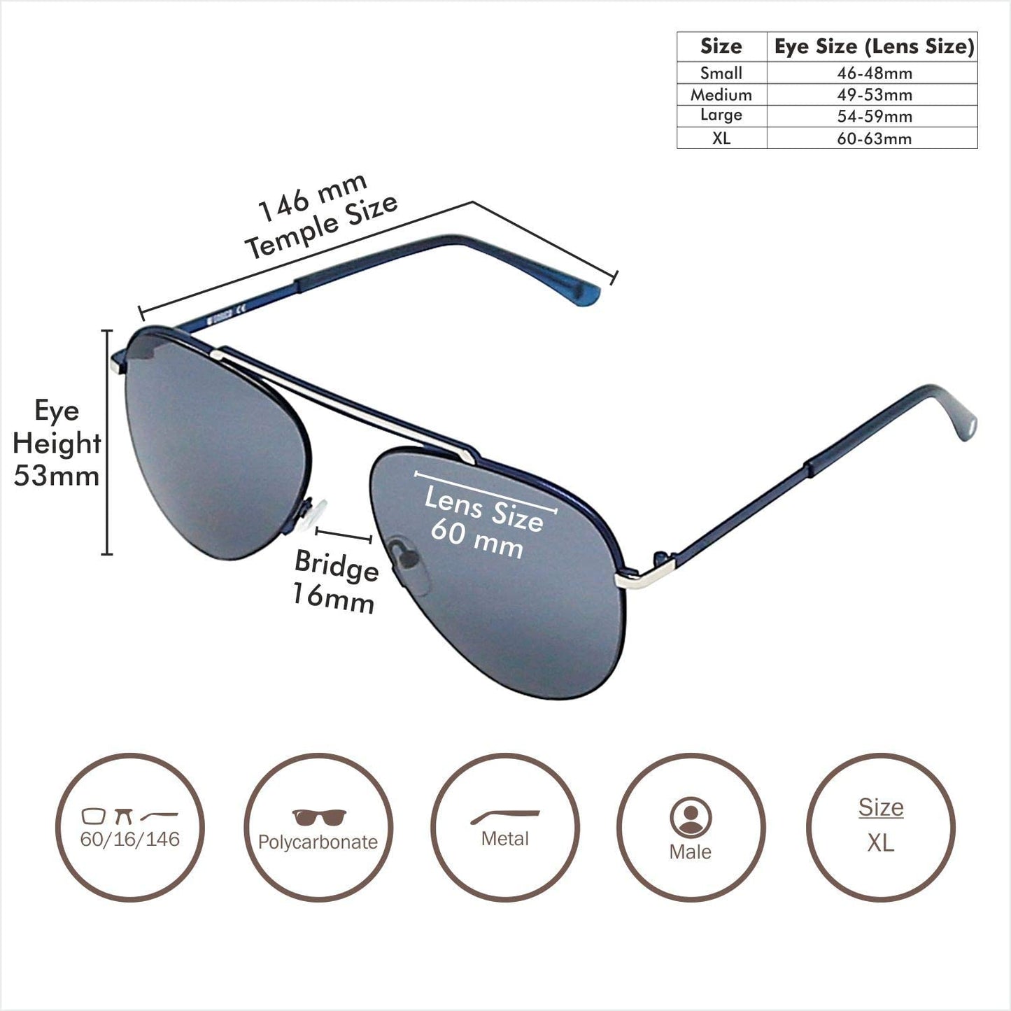 ENRICO Unisex Full Rim Aviator Sunglasses for Men | UV Protected Anti-glare Sunglasses for Women | Unisex (EN E 3023) (Large) (Blue)
