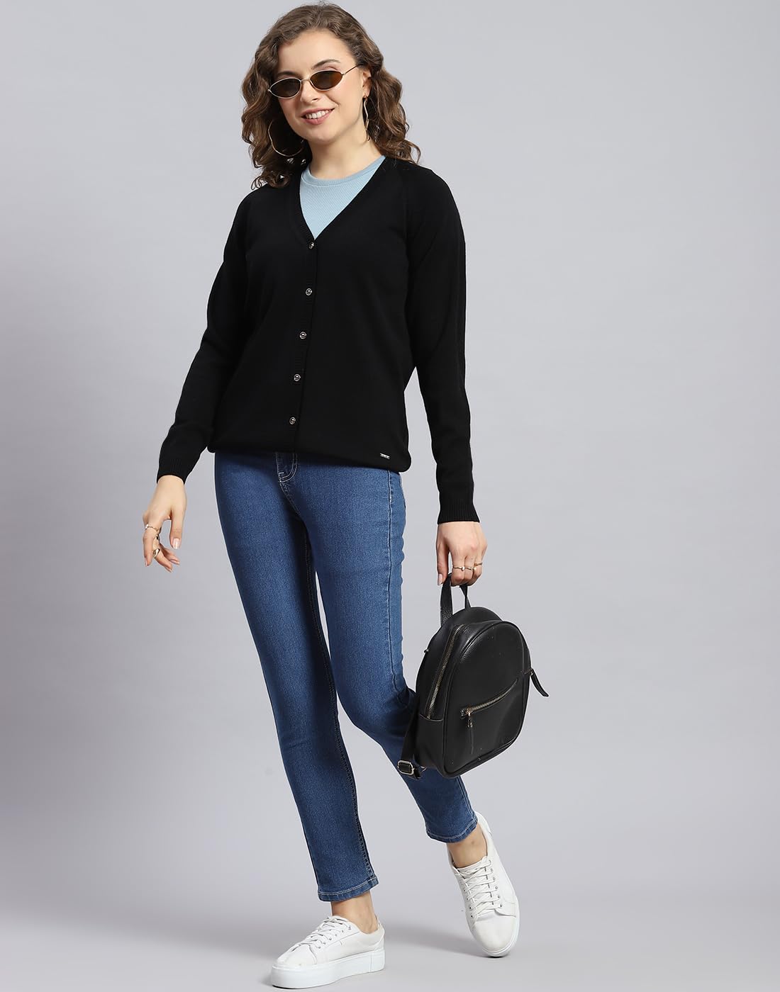 Monte Carlo Womens Brinjal Solid V Neck Full Sleeve Cardigan Sweater (1230527VN-1147-38)