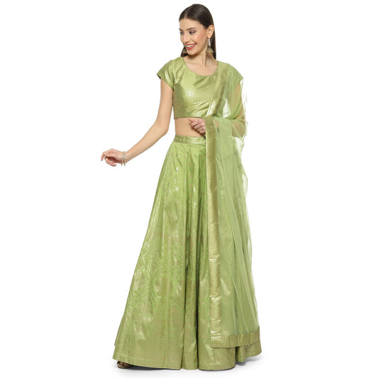 BIBA Women Poly Tafetta Lehenga Choli Readymade Light Green 3Xl