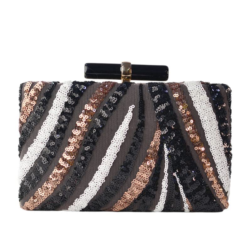 Black Box Shaped Clutch With Golden, White And Silver Work